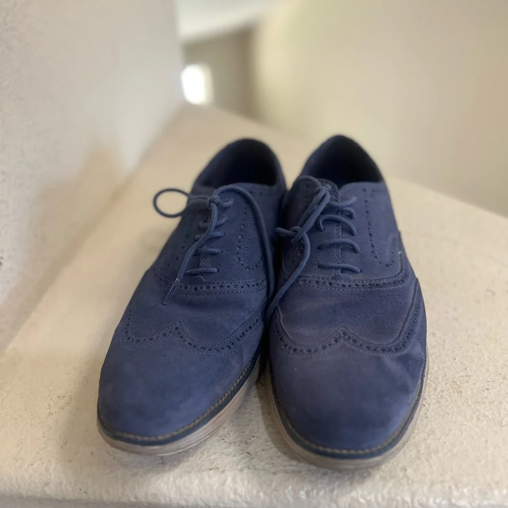Cole Haan Lunargrand Navy Blue Suede Wingtip Oxford Men's Size 11‎ Office Shoes